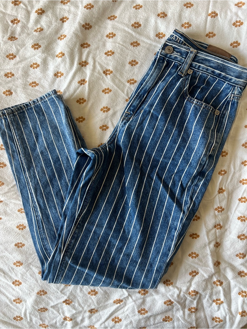 American Eagle Outfitters Blue Pinstripe Straight-Leg Jeans